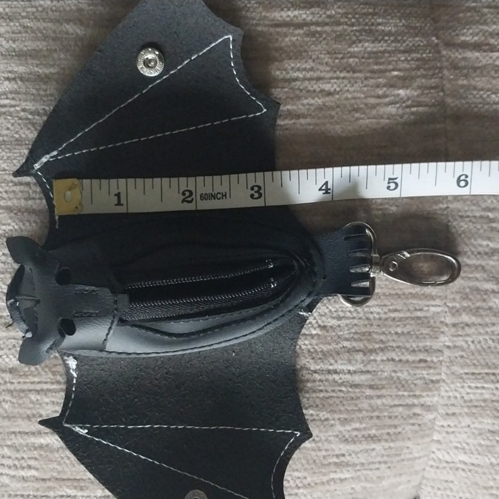 NWT Bat Bag Belt Charm Coin Purse Key Chain Black Faux Leather - Picture 8 of 8